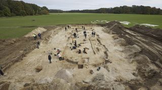 An aerial view of an ancient building