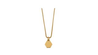 A gold hexagon pendant on a thick chain, one of the best personalized jewelry gifts.