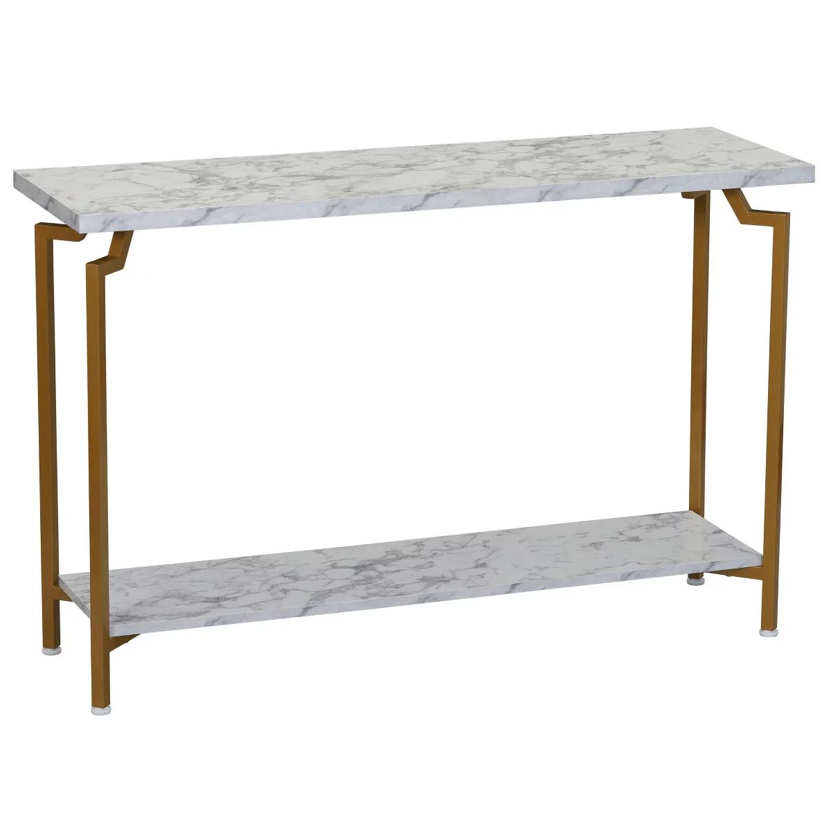 Crown Console Sofa Table With Storage Shelf White Marble and Gold Metal