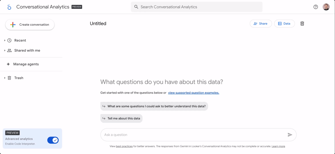 Conversational analytics agent in Google Cloud.