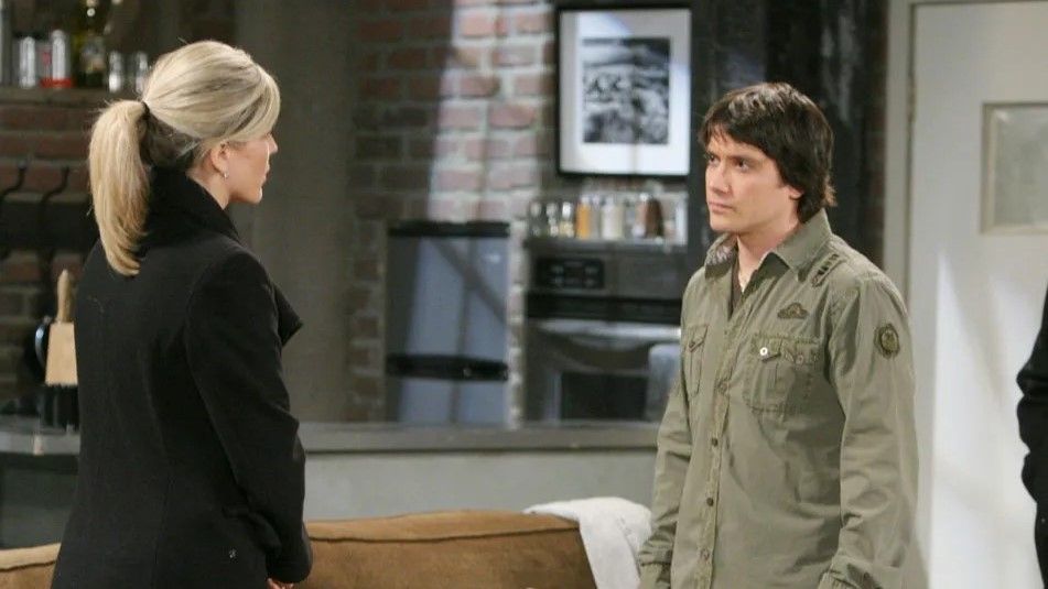 Laura Wright and Dominic Zamprogna as Carly and Dante in a tense moment in General Hospital