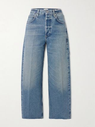 Ayla Cropped Frayed High-Rise Wide-Leg Jeans