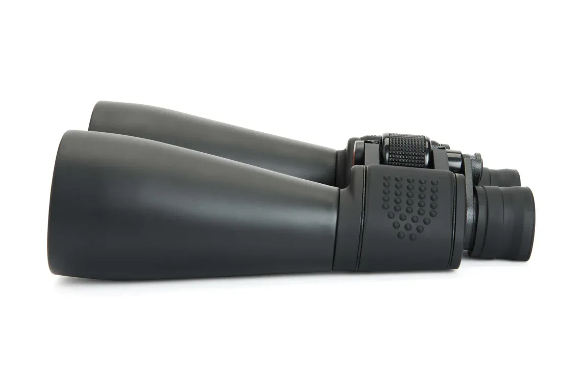 Side view of Celestron SkyMaster 15x70 binoculars.