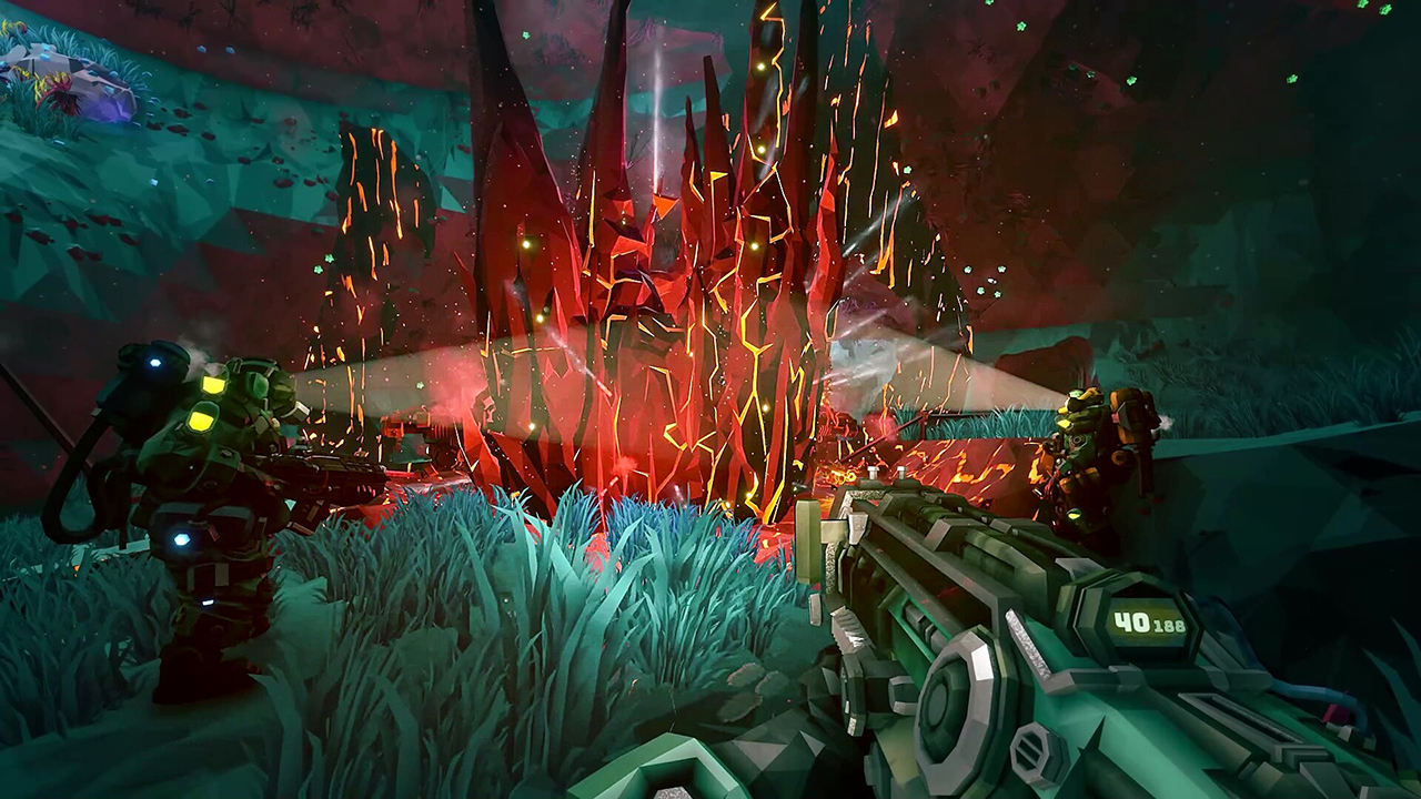 Screenshot from a video game called Deep Rock Galactic