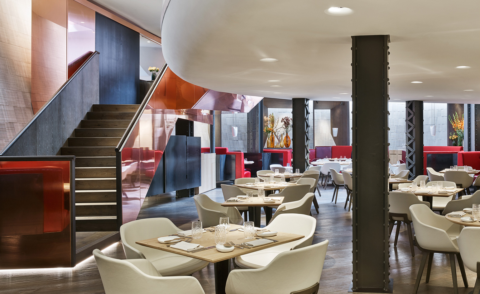 One Aldwych London, UK restaurant with white seating chair and table