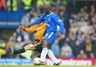 Jimmy Floyd Hasselbaink scores for Chelsea against Wolves in the Premier League in March 2004.