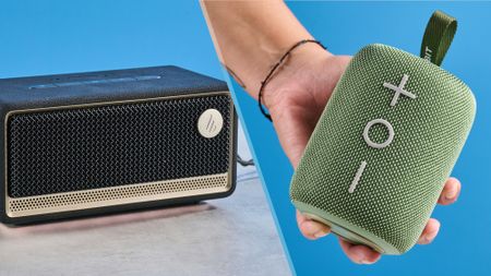 An Edifier ES60 and a Tribit StormBox Mini+ Bluetooth speakers