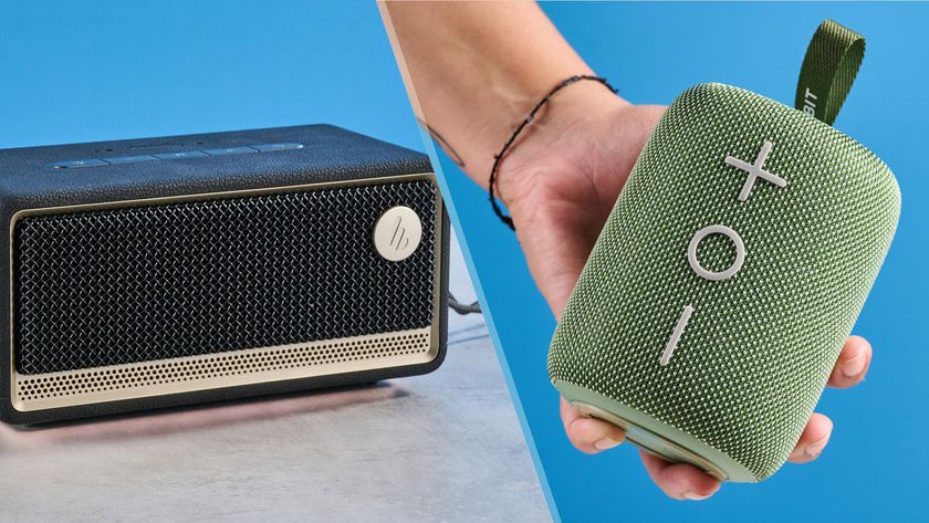 An Edifier ES60 and a Tribit StormBox Mini+ Bluetooth speakers