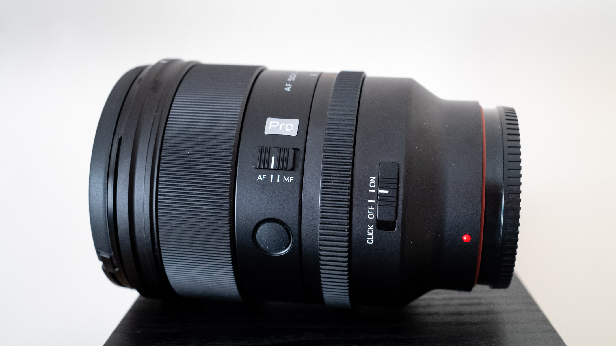 Viltrox AF 50mm f/1.4 Pro FE side view showing controls