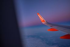 Wing of an Easyjet plane wing from the plane window