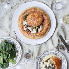 Puff pastry spinach and seafood meal