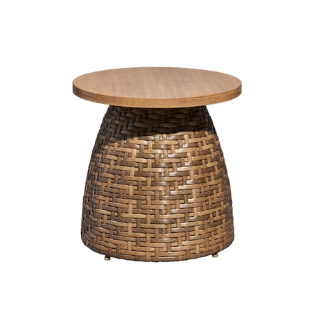 Beautiful Wicker Outdoor Side Table With Faux Wood Top by Drew Barrymore, Brown