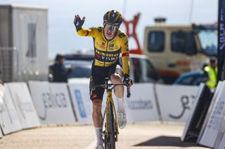 Jonas Vingegaard (Jumbo-Visma) celebrates his victory on stage 1 of the 2023 Gran Camiño on Monte Trega