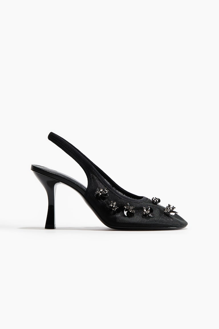 Embellished Mesh Slingbacks
