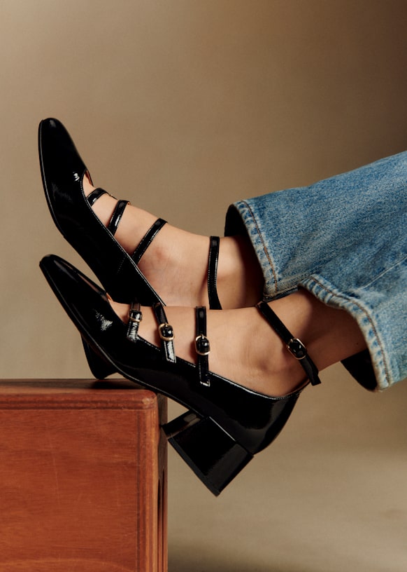 Elodie Mary Janes - Patent Black - Patent Cowide Leather - S&amp;eacute;zane
