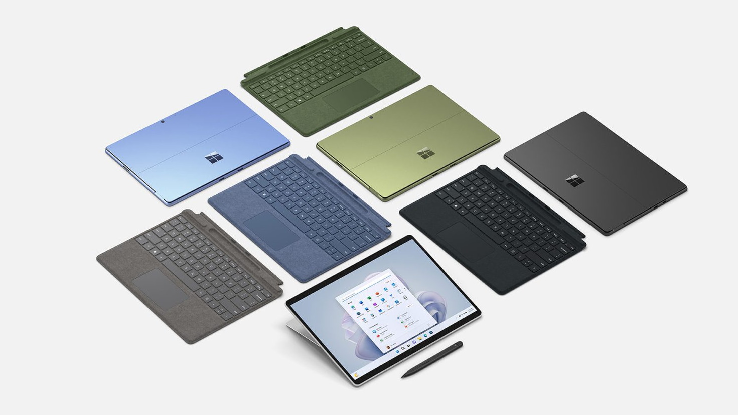 Several Surface Pro 9s on a desk