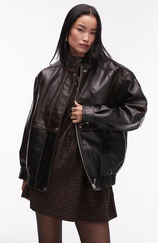 Oversize Faux Leather Bomber Jacket