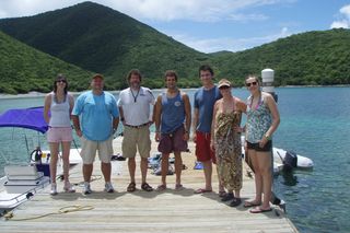 The Lab of Paul Sikkel (third form left with beard) with Nico Smit (North-West University, Potchefstroom, South Africa) at the Virgin Islands Environmental Resource Station, St. John, US Virgin Islands. 