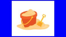 graphic of a bucket and spade on blue background