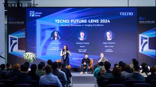 Presentation at "TECNO FUTURE LENS 2024" event with audience and speakers on stage