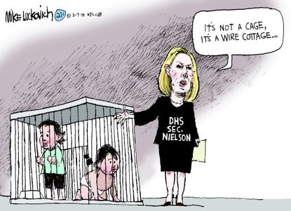 Political Cartoon U.S. Kirstjen Nielsen Border children cage