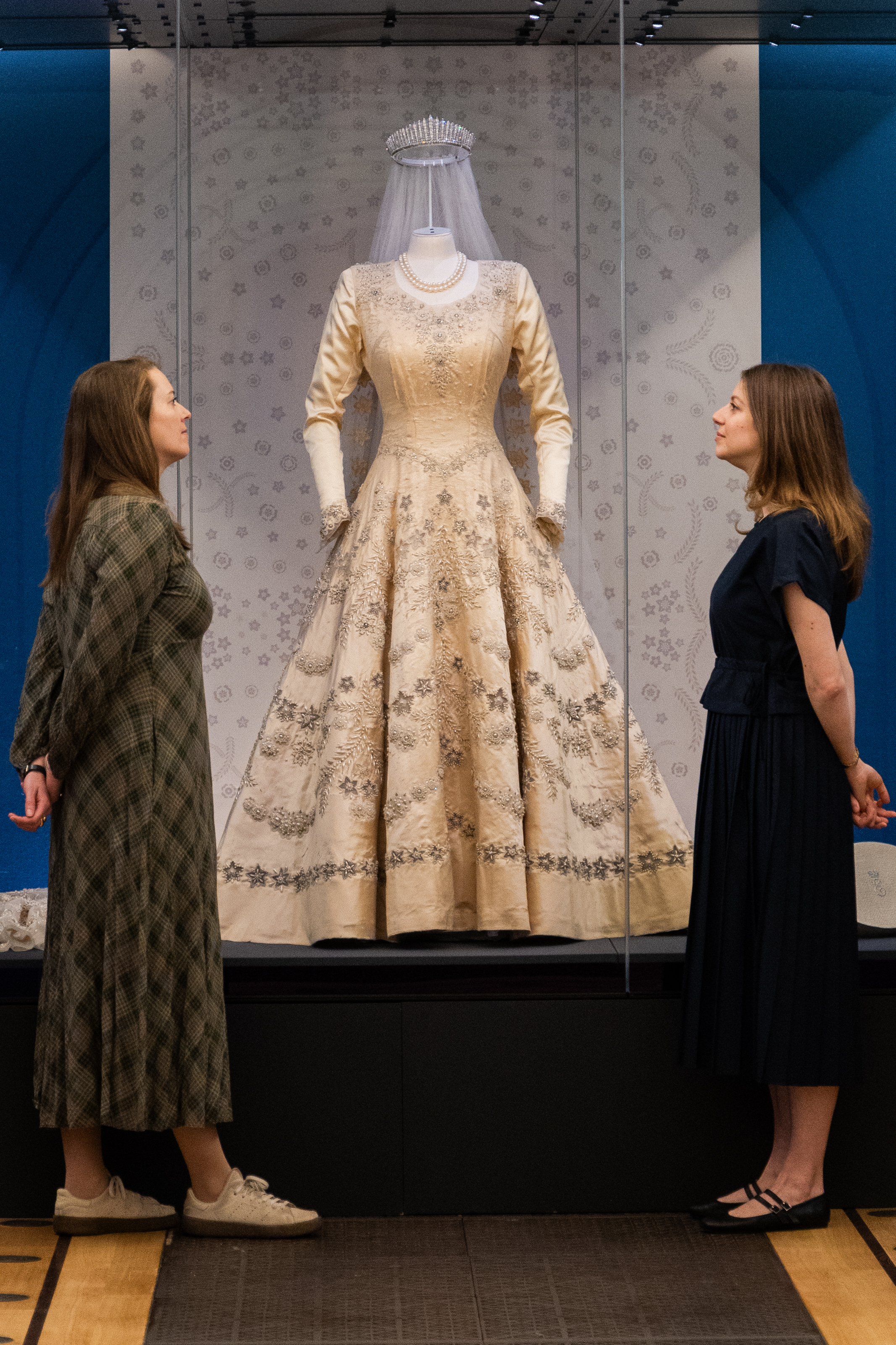 Princess Elizabeth's wedding dress, veil and train, designed by Norman Hartnell (Photo by Tristan Fewings/Getty Images)