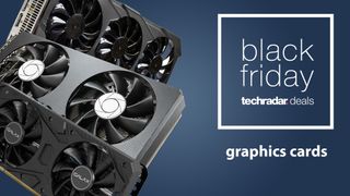 Three graphics cards against a dark blue background with the TechRadar Black Friday deals badge