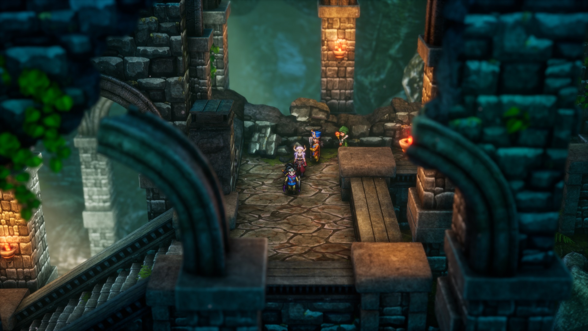 In-game screenshot of the player exploring ruins in Dragon Quest III HD-2D Remake