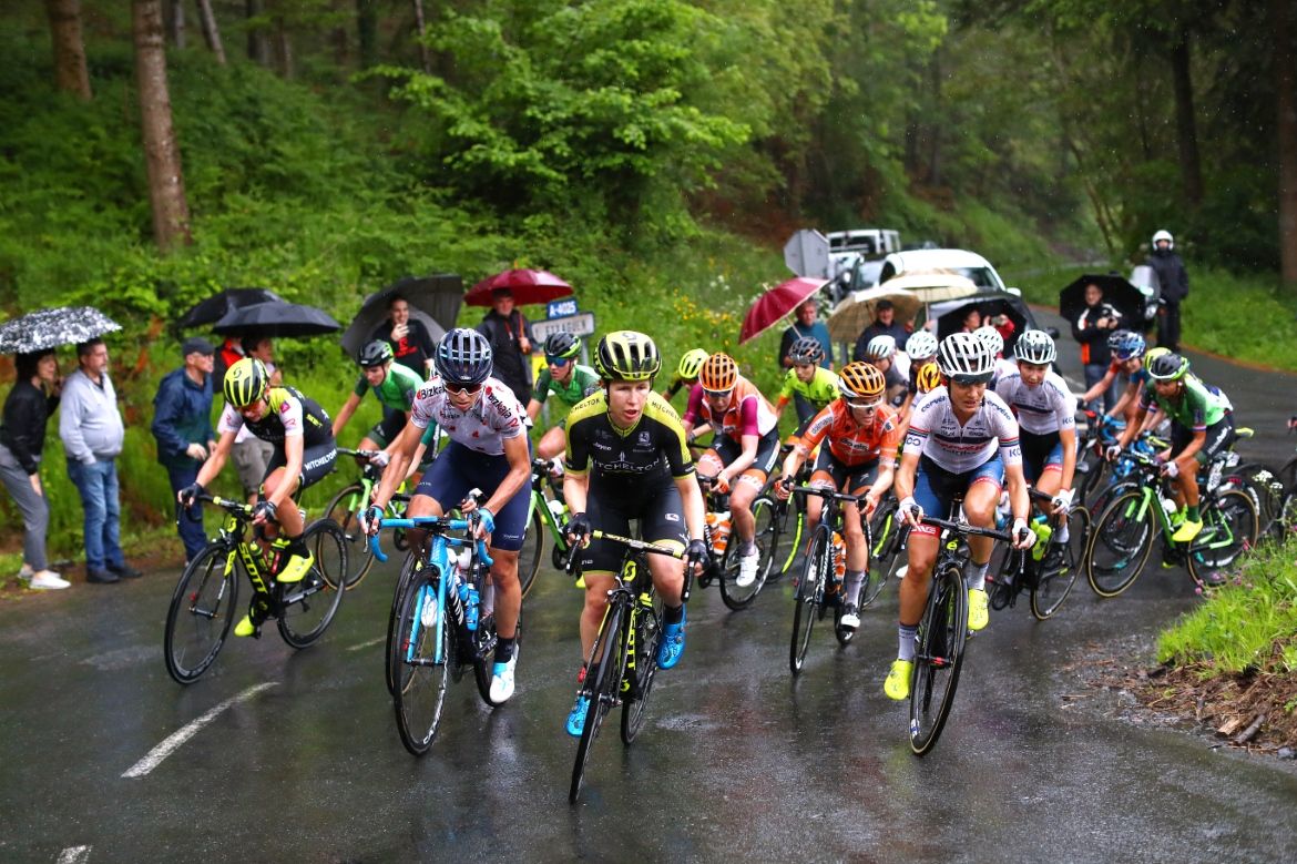 Amanda Spratt leads on the climb during the Emakumeen Bira
