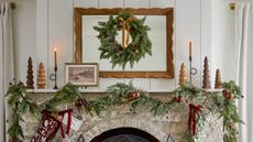 Fireplace decorated for the holidays