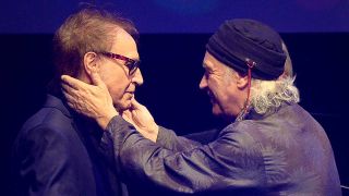 Ray Davies and Dave Davies onstage at an awards ceremony in 2018