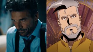 Side-by-side images of Frank Grillo's Rick Flag Sr. in live-action Superman movie and animated Creature Commandos series