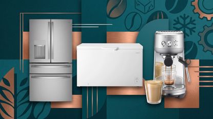 A selection of home appliances against a colorful background.