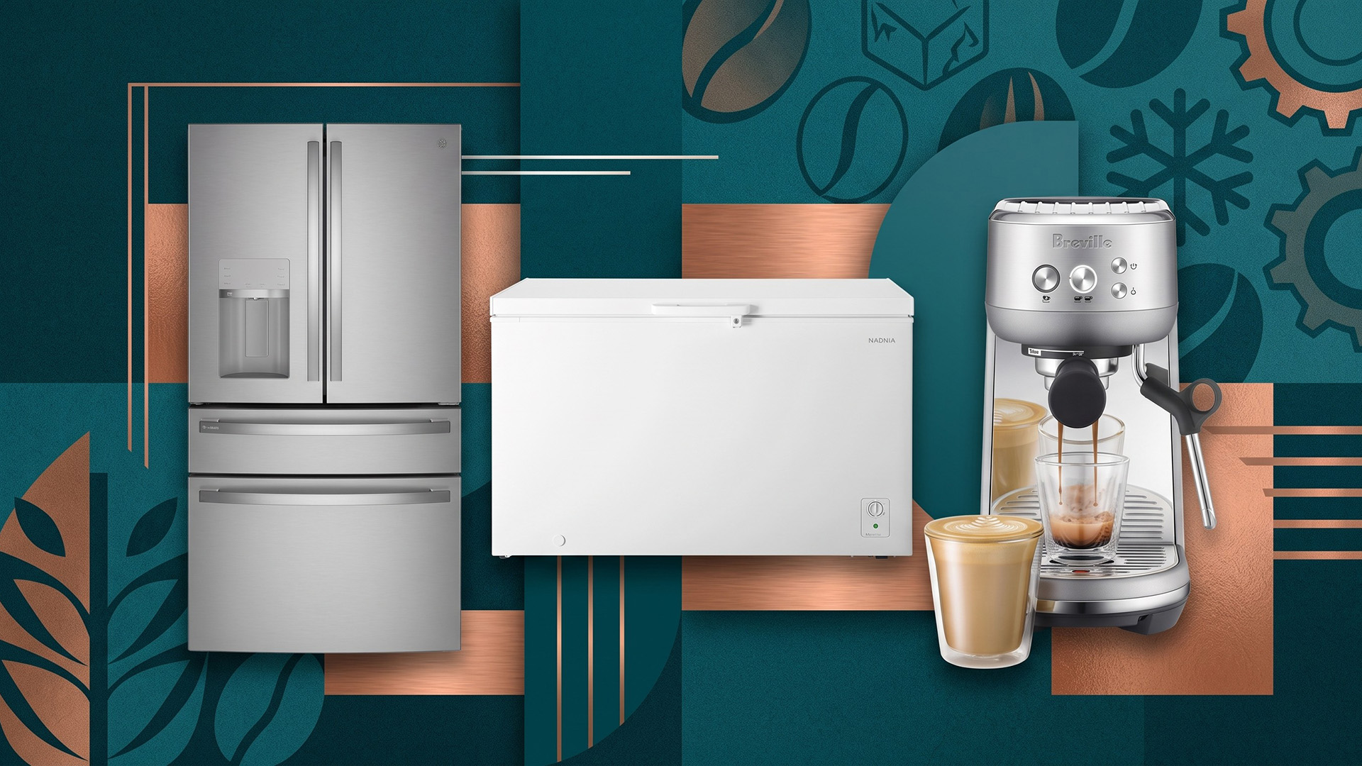 A selection of home appliances against a colorful background.