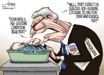 Political Cartoon U.S. House Republicans GOP health care pre-existing condition