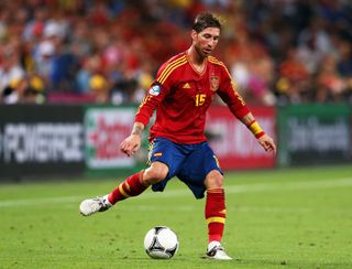 Sergio Ramos in action for Spain against Portugal at Euro 2012.