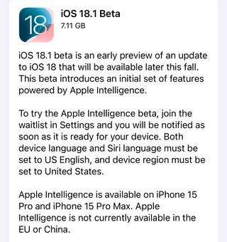 iOS 18 1 dev beta download