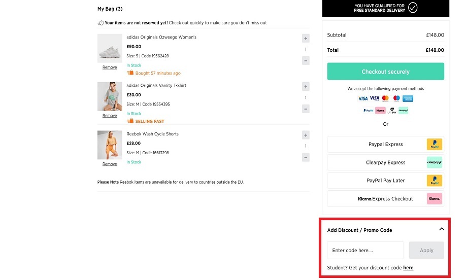 JD Sports discount code screenshot