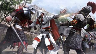 A player killing two guards during Assassin's Creed Brotherhood.