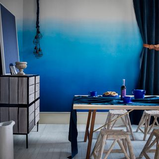tonal blue dining room