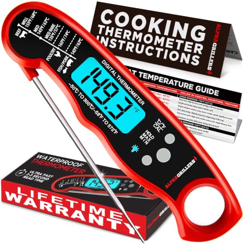 Alpha Grillers Meat Thermometer Digital, Stocking Stuffers Gifts for Men | 1-2 Second Ultra-Fast Response Time, Bright Backlit Display, Waterproof (ip67), Pre-Calibrated &amp;amp; Ready to Use