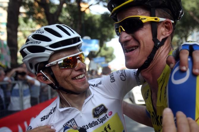 Rafal Majka congratulates his teammate