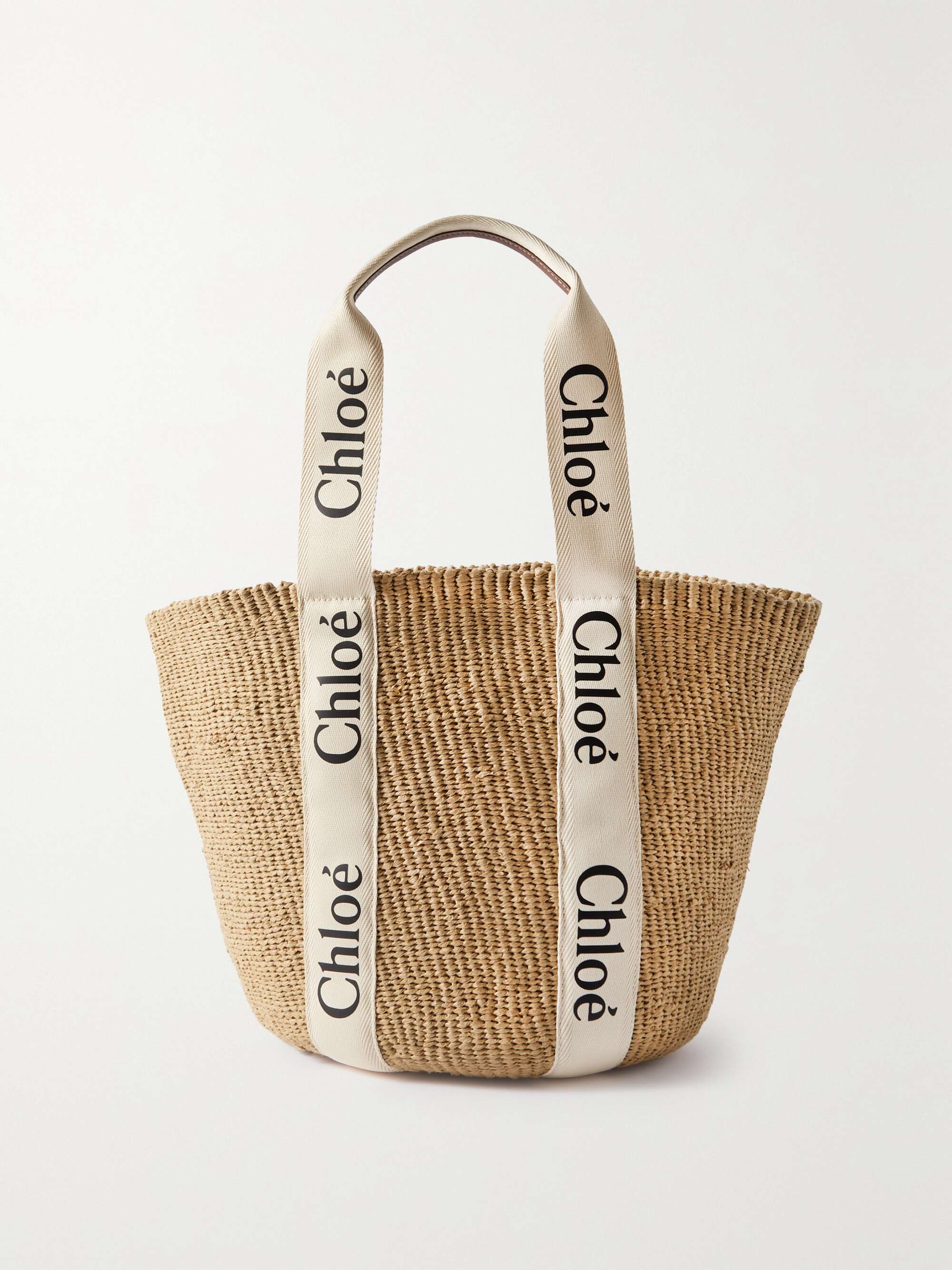 Woody Large Leather-Trimmed Raffia Tote
