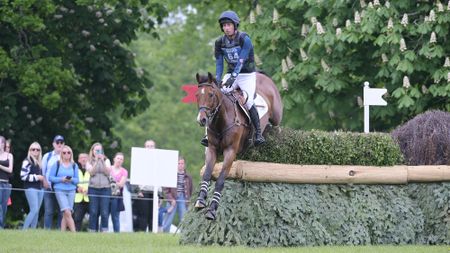 Tim Price and Falco jump a cross-country jump at Badminton Horse Trials 2026.