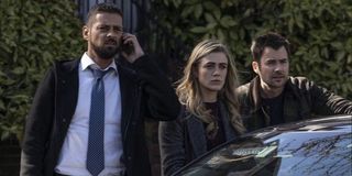 JR Ramirez as Jared Vasquez, Melissa Roxburgh as Michaela Stone, and Matt Long as Zeke Landon in Manifest.