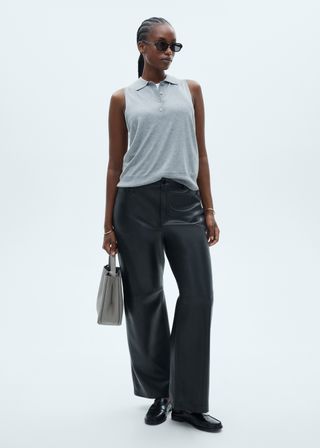 Mid-Rise Leather Effect Trousers