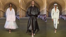 A woman in a pink top and skirt walks the jacquemus s/s 26 show.