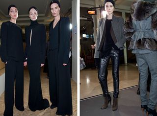 Female models wearing head to toe black clothing