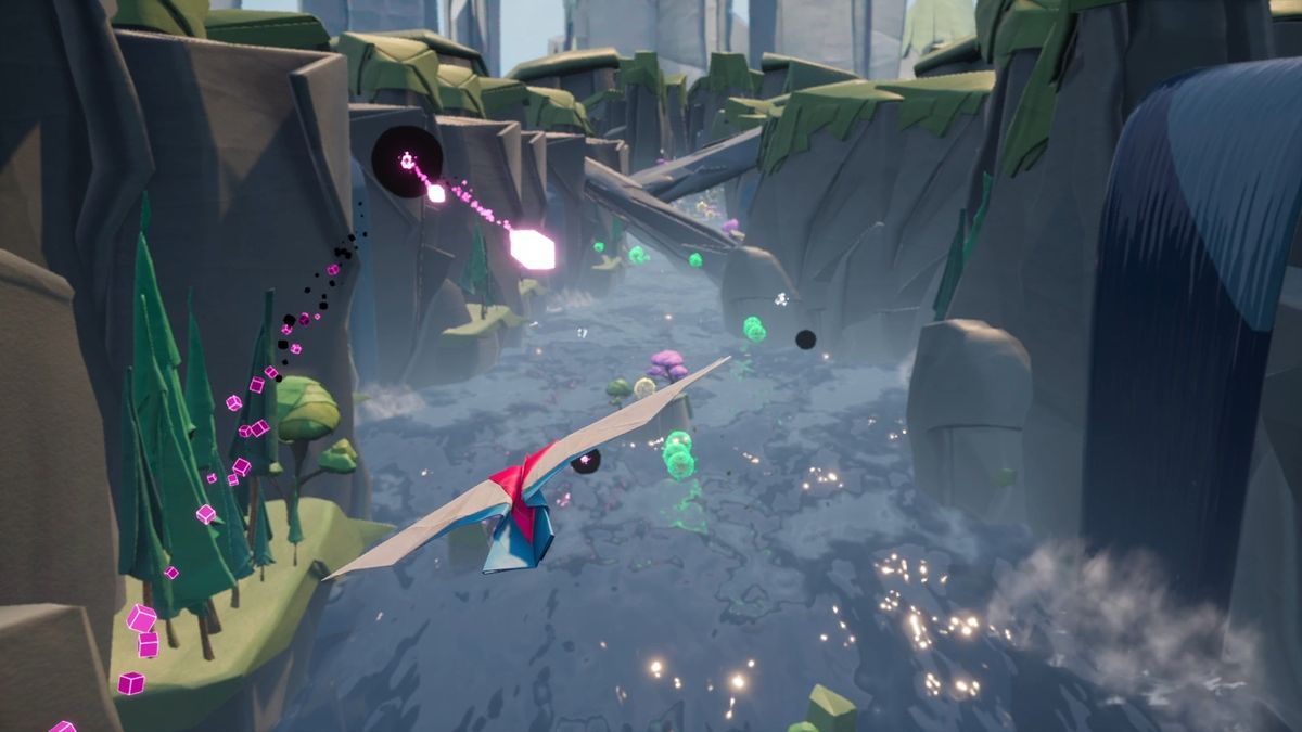 Hirogami screenshot of paper airplane flying through obstacles