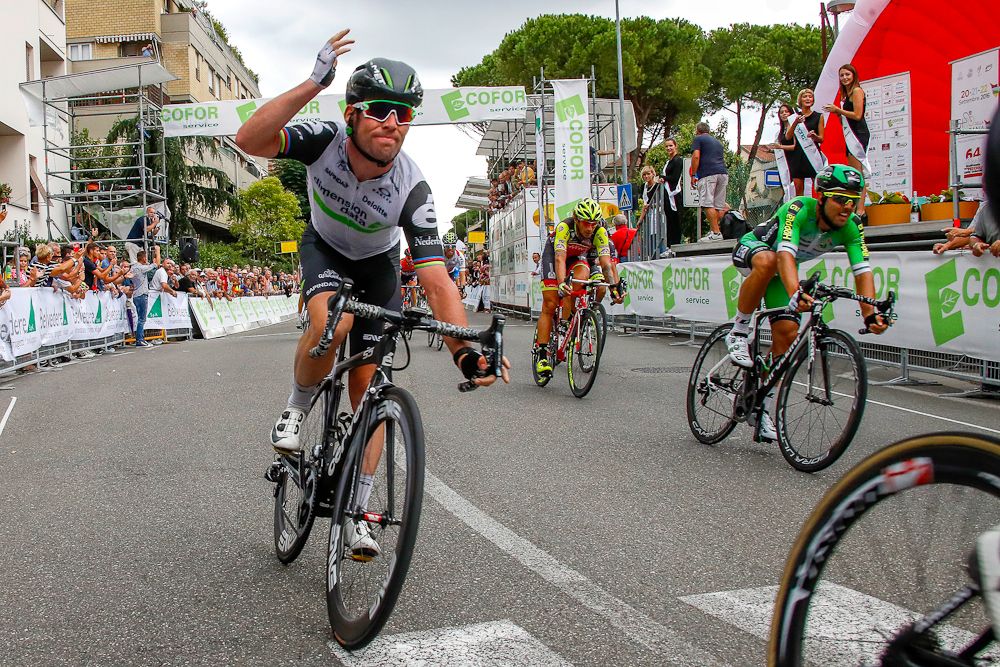 Mark Cavendish reacts to his second place finish on stage 2 at the Giro della Toscana.